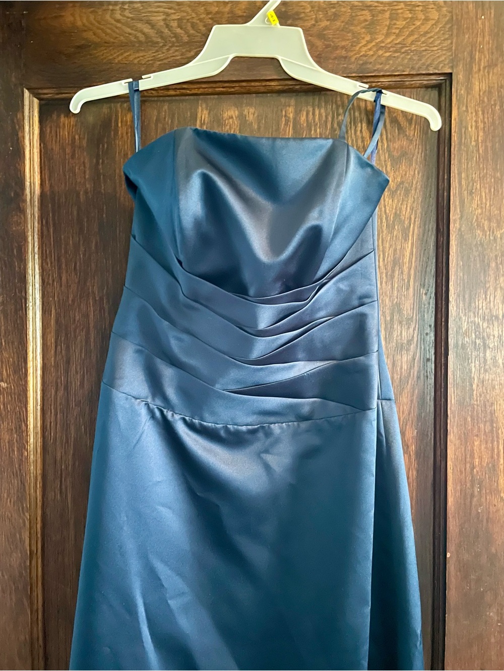 DaVinci Navy Blue Satin Evening Gown (Size 12) - Removable Straps - Worn 1x